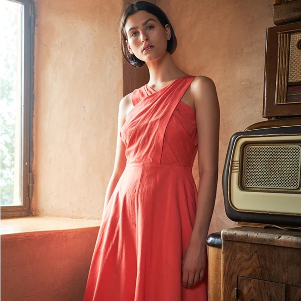 Emily and Fin Seline Dress in Cadmium red cotton Linen NWT